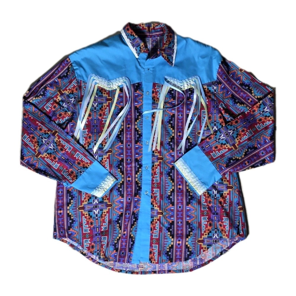 Women's Vintage Aztec Rodeo Western Tex Mex Cowgirl Shirt Size Large